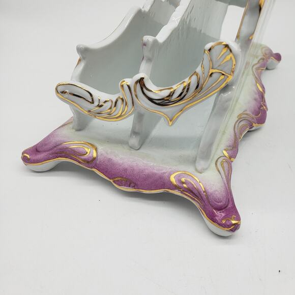 Limoges Hand Painted Floral Two Tier Footed Letter Holder. China Porcelain - Picture 5 of 16